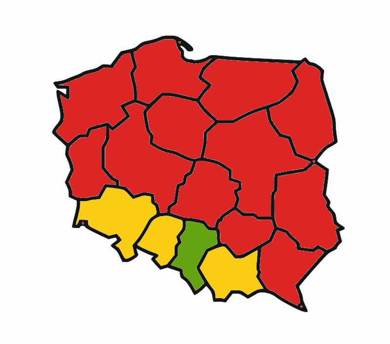 Mapa Polski z zaznaczonymi województwami – obszar działania MultiSerwis Śląsk